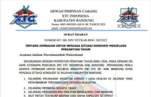 DPC XTC Kabupaten Bandung Keluarkan Surat Edaran Kepada Seluruh Anggotanya Untuk Menjaga Situasi Aman Dan KondusifÂ