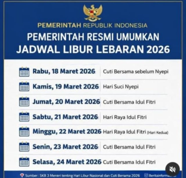 Pemerintah Resmi Umumkan Jadwal Libur Lebaran 2026, Masyarakat Dapat Waktu Libur Lebih Panjang