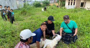 Kepala Desa Cigondewah Hilir Bersama Perangkat Potong Hewan Kurban Kambing